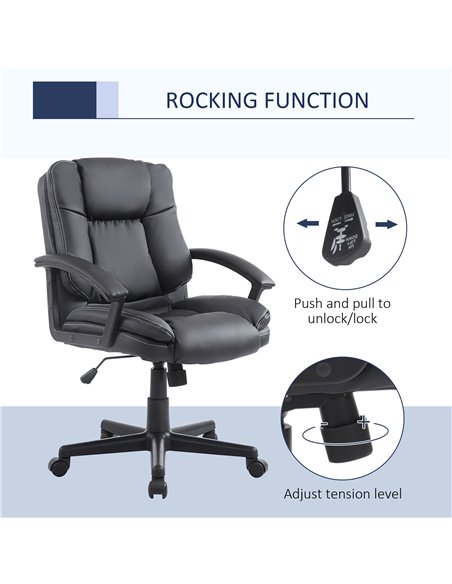 HOMCOM Swivel Executive Office Chair Mid Back Faux Leather Computer Desk Chair for Home with Double-Tier Padding, Arm, Wheels, B - pic 8166 | FastDaddyshop