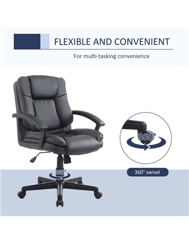 HOMCOM Swivel Executive Office Chair Mid Back Faux Leather Computer Desk Chair for Home with Double-Tier Padding, Arm, Wheels, B