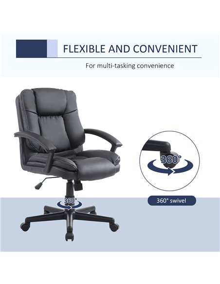 HOMCOM Swivel Executive Office Chair Mid Back Faux Leather Computer Desk Chair for Home with Double-Tier Padding, Arm, Wheels, B - pic 8167 | FastDaddyshop