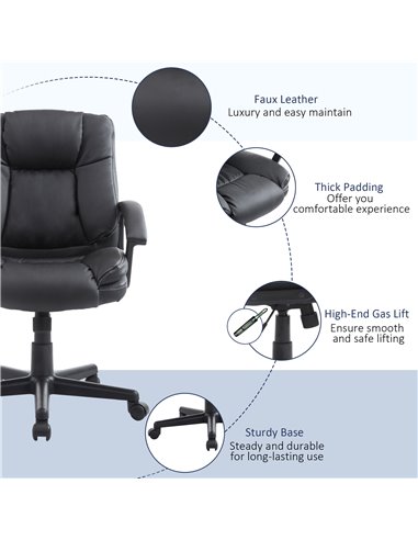 HOMCOM Swivel Executive Office Chair Mid Back Faux Leather Computer Desk Chair for Home with Double-Tier Padding, Arm, Wheels, B