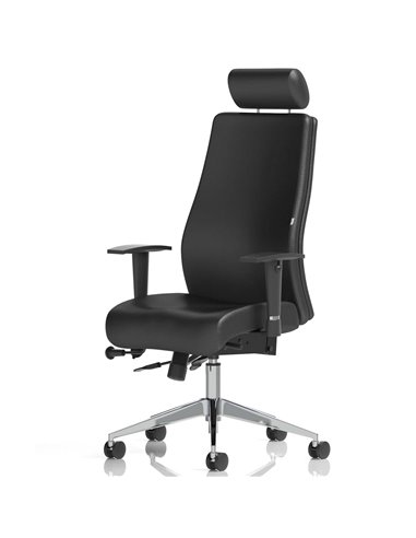Dynamic Onyx Ergo Posture Desk Chair Black Soft Bonded Leather With Headrest With Arms OP000098