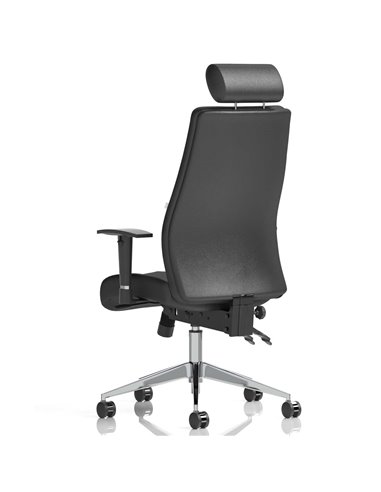 Dynamic Onyx Ergo Posture Desk Chair Black Soft Bonded Leather With Headrest With Arms OP000098