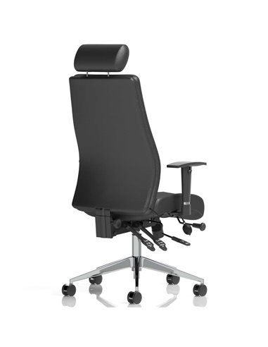 Dynamic Onyx Ergo Posture Desk Chair Black Soft Bonded Leather With Headrest With Arms OP000098
