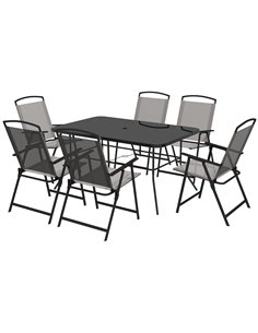 Outsunny 7 Pieces Metal Garden Furniture Set with Folding Chairs 84B-693V06GY