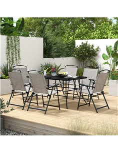 Outsunny 7 Pieces Metal Garden Furniture Set with Folding Chairs 84B-693V06GY 2