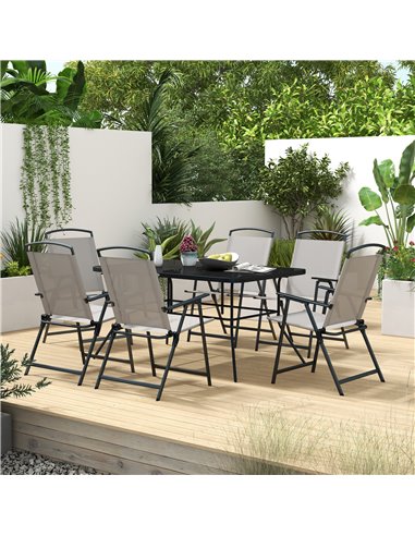 Outsunny 7 Pieces Metal Garden Furniture Set with Folding Chairs, Patio Dining Set, 6 Seater Outdoor Table and Chairs with Tempe