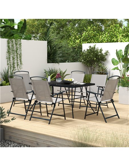 Outsunny 7 Pieces Metal Garden Furniture Set with Folding Chairs, Patio Dining Set, 6 Seater Outdoor Table and Chairs with Tempe - pic 81932 | FastDaddyshop