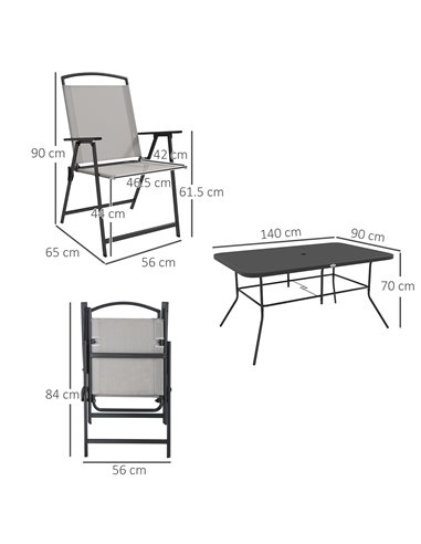 Outsunny 7 Pieces Metal Garden Furniture Set with Folding Chairs, Patio Dining Set, 6 Seater Outdoor Table and Chairs with Tempe