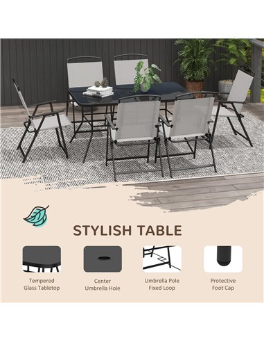 Outsunny 7 Pieces Metal Garden Furniture Set with Folding Chairs, Patio Dining Set, 6 Seater Outdoor Table and Chairs with Tempe