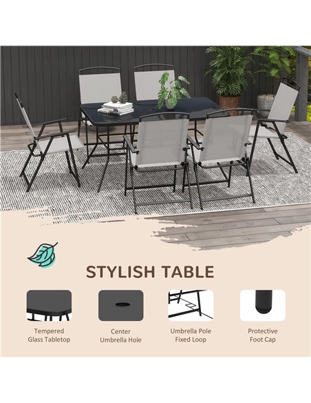 Outsunny 7 Pieces Metal Garden Furniture Set with Folding Chairs, Patio Dining Set, 6 Seater Outdoor Table and Chairs with Tempe - pic 81934 | FastDaddyshop