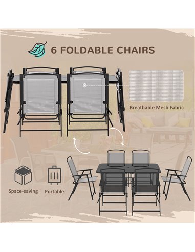 Outsunny 7 Pieces Metal Garden Furniture Set with Folding Chairs, Patio Dining Set, 6 Seater Outdoor Table and Chairs with Tempe