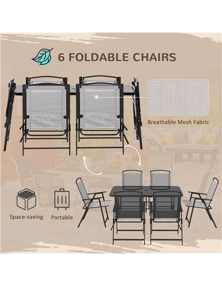 Outsunny 7 Pieces Metal Garden Furniture Set with Folding Chairs, Patio Dining Set, 6 Seater Outdoor Table and Chairs with Tempe - pic 81935 | FastDaddyshop