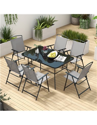 Outsunny 7 Pieces Metal Garden Furniture Set with Folding Chairs, Patio Dining Set, 6 Seater Outdoor Table and Chairs with Tempe