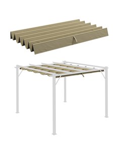 Outsunny Retractable Pergola Shade Cover, Replacement Canopy Fabric for 3 x 3 (m) Pergola, Gazebo Retractable Roof, Tan