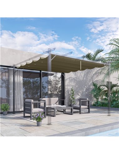 Outsunny Retractable Pergola Shade Cover, Replacement Canopy Fabric for 3 x 3 (m) Pergola, Gazebo Retractable Roof, Tan