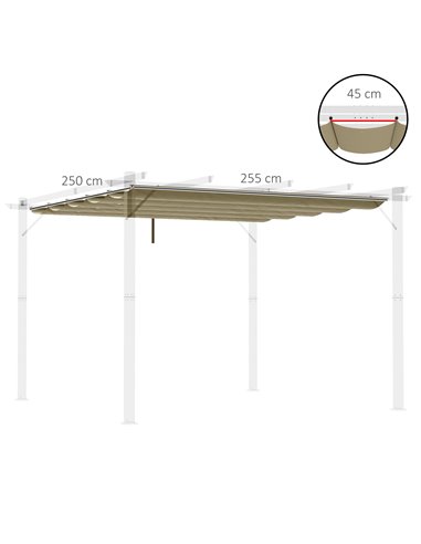 Outsunny Retractable Pergola Shade Cover, Replacement Canopy Fabric for 3 x 3 (m) Pergola, Gazebo Retractable Roof, Tan