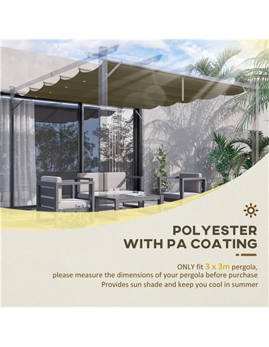 Outsunny Retractable Pergola Shade Cover, Replacement Canopy Fabric for 3 x 3 (m) Pergola, Gazebo Retractable Roof, Tan