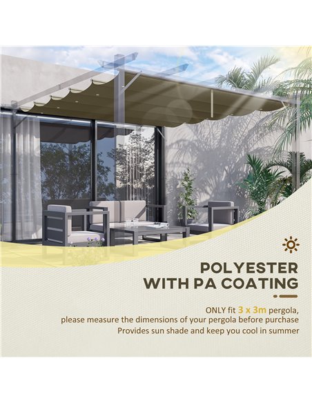 Outsunny Retractable Pergola Shade Cover, Replacement Canopy Fabric for 3 x 3 (m) Pergola, Gazebo Retractable Roof, Tan - pic 81970 | FastDaddyshop