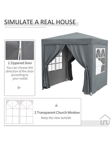 Outsunny Garden Pop Up Gazebo Marquee Party Tent Canopy with free Carrying Case, Removable 2 Walls, 2 Windows, 2m x 2m, Grey 84C