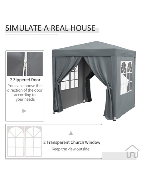 Outsunny Garden Pop Up Gazebo Marquee Party Tent Canopy with free Carrying Case, Removable 2 Walls, 2 Windows, 2m x 2m, Grey 84C - pic 82025 | FastDaddyshop