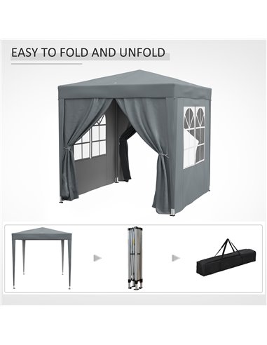 Outsunny Garden Pop Up Gazebo Marquee Party Tent Canopy with free Carrying Case, Removable 2 Walls, 2 Windows, 2m x 2m, Grey 84C