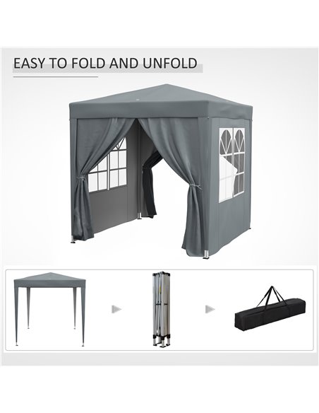 Outsunny Garden Pop Up Gazebo Marquee Party Tent Canopy with free Carrying Case, Removable 2 Walls, 2 Windows, 2m x 2m, Grey 84C - pic 82028 | FastDaddyshop