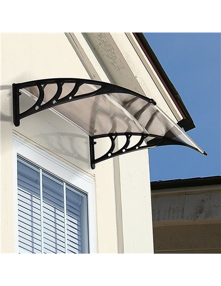 Outsunny Curved Window Door Canopy Aluminium Rigid Plastic Polycarbonate Fixed Outdoor Awning Modern Design UV Water Rain Resist - pic 82031 | FastDaddyshop