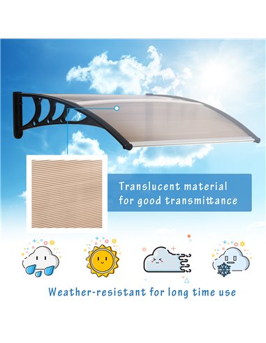 Outsunny Curved Window Door Canopy Aluminium Rigid Plastic Polycarbonate Fixed Outdoor Awning Modern Design UV Water Rain Resist