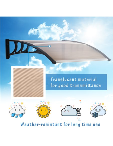 Outsunny Curved Window Door Canopy Aluminium Rigid Plastic Polycarbonate Fixed Outdoor Awning Modern Design UV Water Rain Resist - pic 82035 | FastDaddyshop