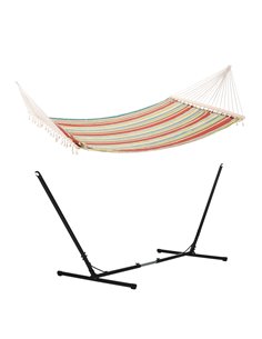 Outsunny Outdoor Garden Hammock with Stand, Black & Red 84A-P027