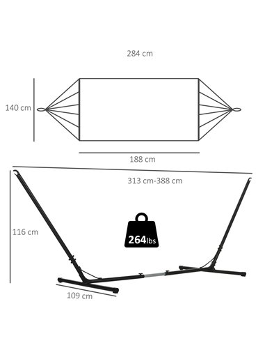 Outsunny Outdoor Garden Hammock with Stand, Double Cotton Hammock with Steel Frame, Swing Hanging Bed with Pillow, for Patio, Be