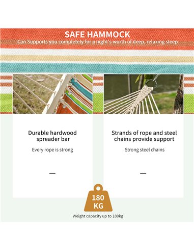 Outsunny Outdoor Garden Hammock with Stand, Double Cotton Hammock with Steel Frame, Swing Hanging Bed with Pillow, for Patio, Be
