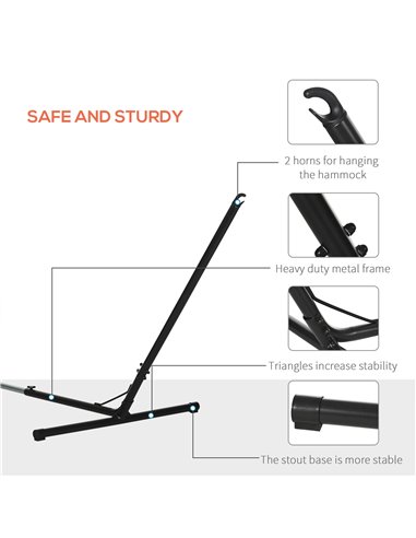 Outsunny Outdoor Garden Hammock with Stand, Double Cotton Hammock with Steel Frame, Swing Hanging Bed with Pillow, for Patio, Be
