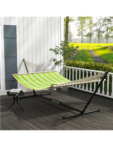 Outsunny Outdoor Garden Hammock with Stand, Double Cotton Hammock with Adjustable Steel Frame, Swing Hanging Bed with Pillow, fo