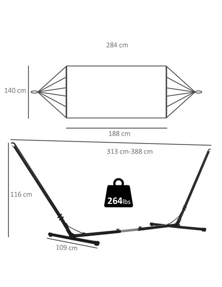 Outsunny Outdoor Garden Hammock with Stand, Double Cotton Hammock with Adjustable Steel Frame, Swing Hanging Bed with Pillow, fo - pic 82068 | FastDaddyshop