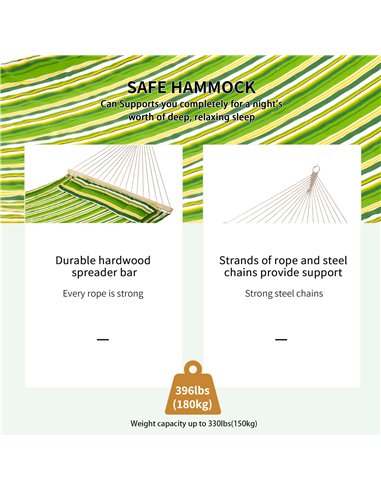 Outsunny Outdoor Garden Hammock with Stand, Double Cotton Hammock with Adjustable Steel Frame, Swing Hanging Bed with Pillow, fo