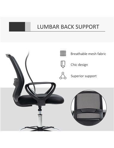 Vinsetto Ergonomic Mesh Back Drafting Chair Tall Office Chair with Adjustable Height and Footrest 360���� Swivel
