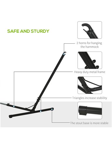 Outsunny Outdoor Garden Hammock with Stand, Double Cotton Hammock with Adjustable Steel Frame, Swing Hanging Bed with Pillow, fo