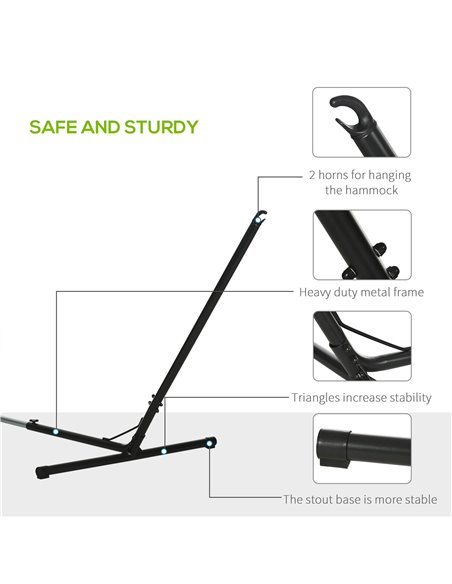 Outsunny Outdoor Garden Hammock with Stand, Double Cotton Hammock with Adjustable Steel Frame, Swing Hanging Bed with Pillow, fo - pic 82072 | FastDaddyshop