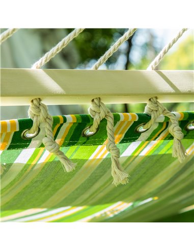 Outsunny Outdoor Garden Hammock with Stand, Double Cotton Hammock with Adjustable Steel Frame, Swing Hanging Bed with Pillow, fo