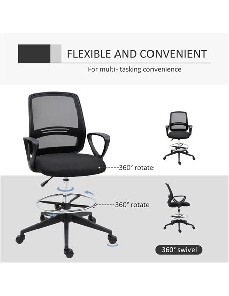 Vinsetto Ergonomic Mesh Back Drafting Chair Tall Office Chair with Adjustable Height and Footrest 360���� Swivel - pic 8208 | FastDaddyshop