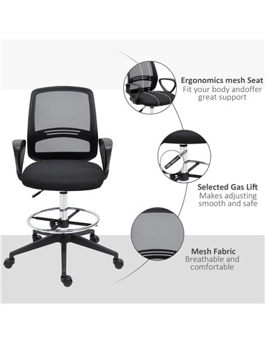 Vinsetto Ergonomic Mesh Back Drafting Chair Tall Office Chair with Adjustable Height and Footrest 360���� Swivel
