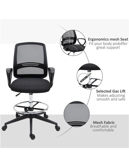 Vinsetto Ergonomic Mesh Back Drafting Chair Tall Office Chair with Adjustable Height and Footrest 360���� Swivel - pic 8209 | FastDaddyshop