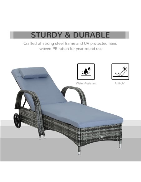 Outsunny 2PC Rattan Sun Lounger Recliner Bed Reclining Chair Patio Garden Wicker Weave Headrest w/ Fire Retardant Cushion, Grey  - pic 82115 | FastDaddyshop