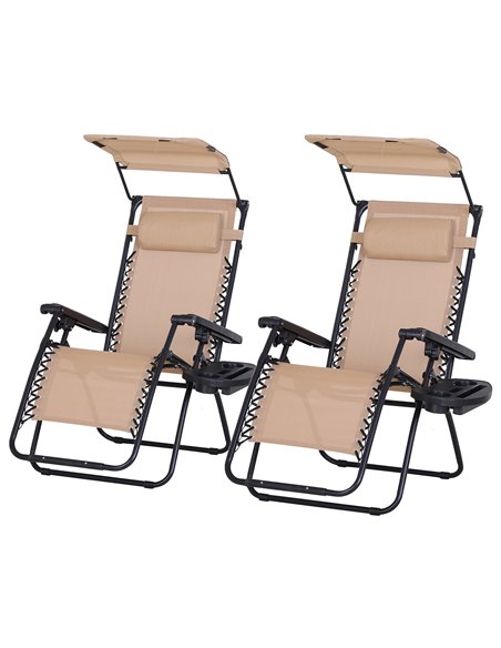 Outsunny 2 Piece Foldable Reclining Garden Chair with Headrest, Beige 84B-P190 - pic 82255 | FastDaddyshop