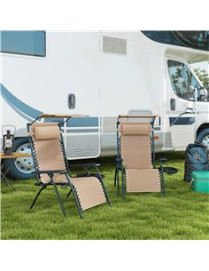 Outsunny 2 Piece Foldable Reclining Garden Chair with Headrest, Beige 84B-P190 2