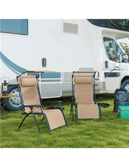 Outsunny 2 Piece Foldable Reclining Garden Chair w/ Headrest, Zero Gravity Deck Sun Lounger Seat Chair w/ Footrest, Cup Holder & - pic 82256 | FastDaddyshop