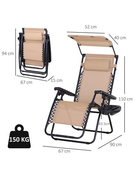 Outsunny 2 Piece Foldable Reclining Garden Chair w/ Headrest, Zero Gravity Deck Sun Lounger Seat Chair w/ Footrest, Cup Holder & - pic 82257 | FastDaddyshop