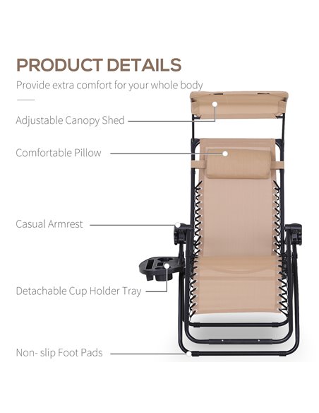 Outsunny 2 Piece Foldable Reclining Garden Chair w/ Headrest, Zero Gravity Deck Sun Lounger Seat Chair w/ Footrest, Cup Holder & - pic 82258 | FastDaddyshop