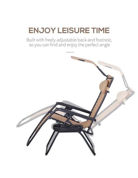 Outsunny 2 Piece Foldable Reclining Garden Chair w/ Headrest, Zero Gravity Deck Sun Lounger Seat Chair w/ Footrest, Cup Holder & - pic 82261 | FastDaddyshop